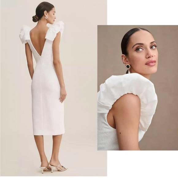 Rebecca Vallance Puff Sleeve V-neck Midi Dress - Picture 2 of 7